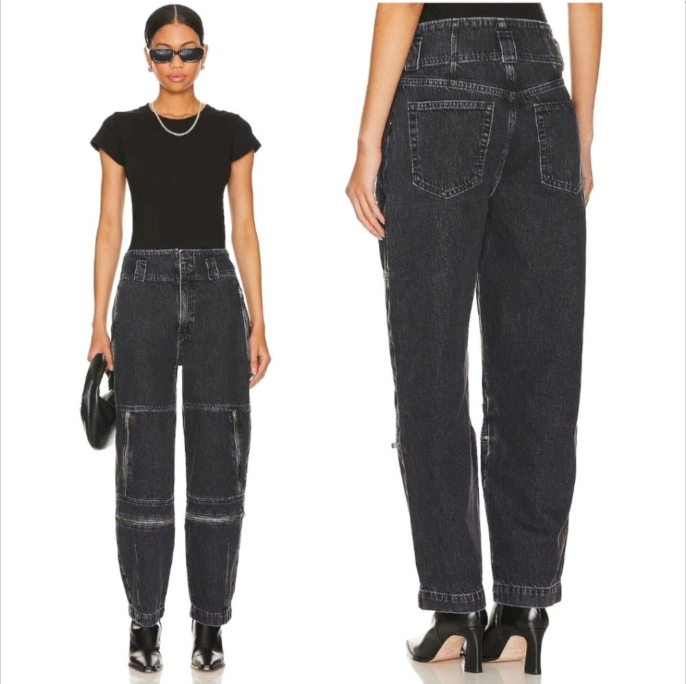 Etica $238 Doyle Biked Pants In Black Ice Barrel Leg Zippered Grunge 25